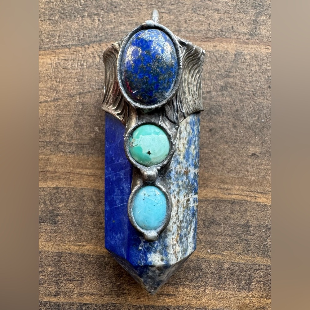 Isis - Larimar, Turquouse & Lapis Lazuli Crystal Point Pendant